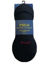 NWT POLO RALPH LAUREN 3pr Black Liner No Show Socks Men 10-13 6-12.5 Red LOGO