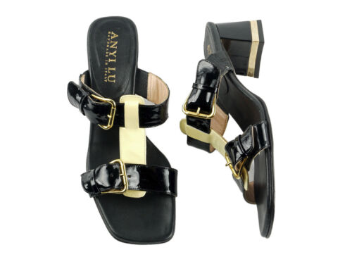 NEW Black ANYI LU Patent Leather Strappy Sandals 37.5 EU 7 US Handmade in ITALY - Picture 5 of 7