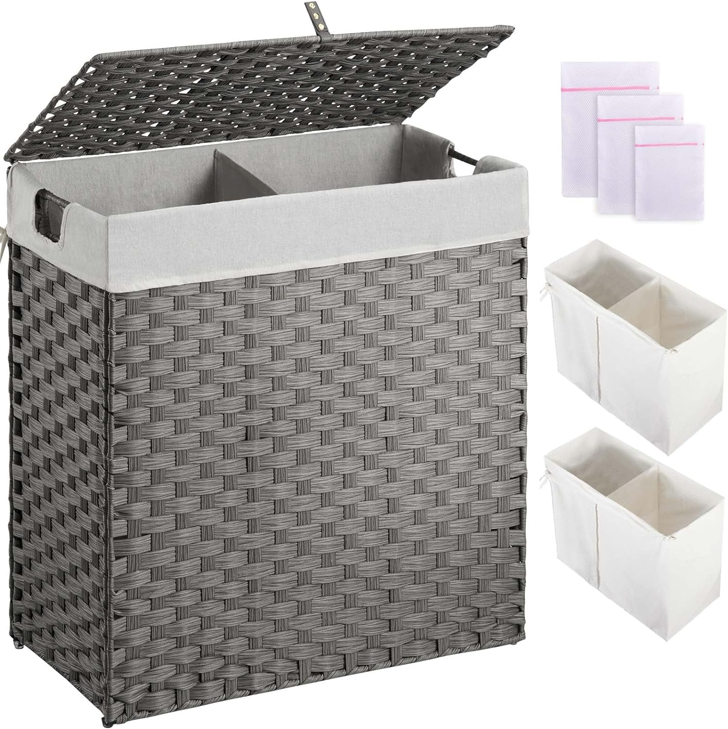 Laundry Hamper with Lid, No Install Needed, 110L Wicker Laundry Baskets Foldable-image