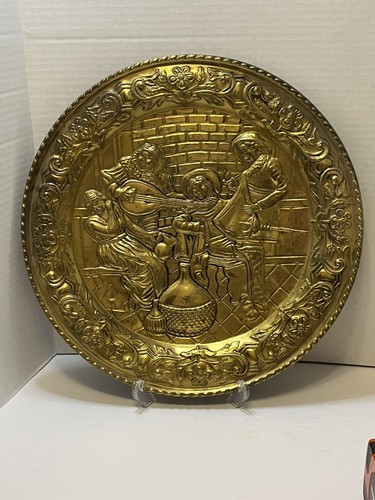 Vintage Large Hammered Brass Musicians Wall Decorative Plate 16.5"