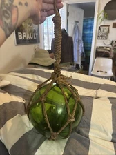 Vintage Large 8" Green Glass Fishing Float Buoy Nautical Beach House Decor 