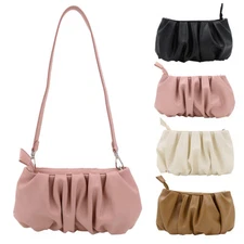 Elegant Small Soft Ruffled Vegan PU Leather Handbag Shoulder Bag