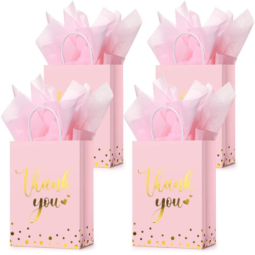 30 Pcs Thank You Gift Bags with Tissue Paper Gold Thank You Wedding Bags with...