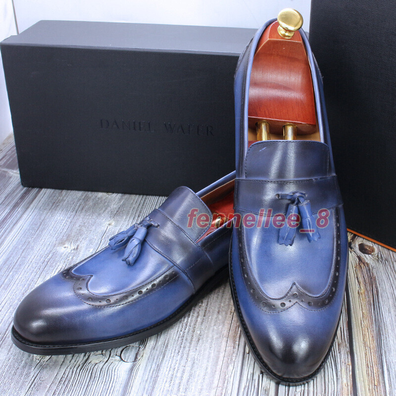 SAOLA Scarpe eleganti 38 47 taglie forti uomo vera pelle nappe punta ala intagliate slip on tg