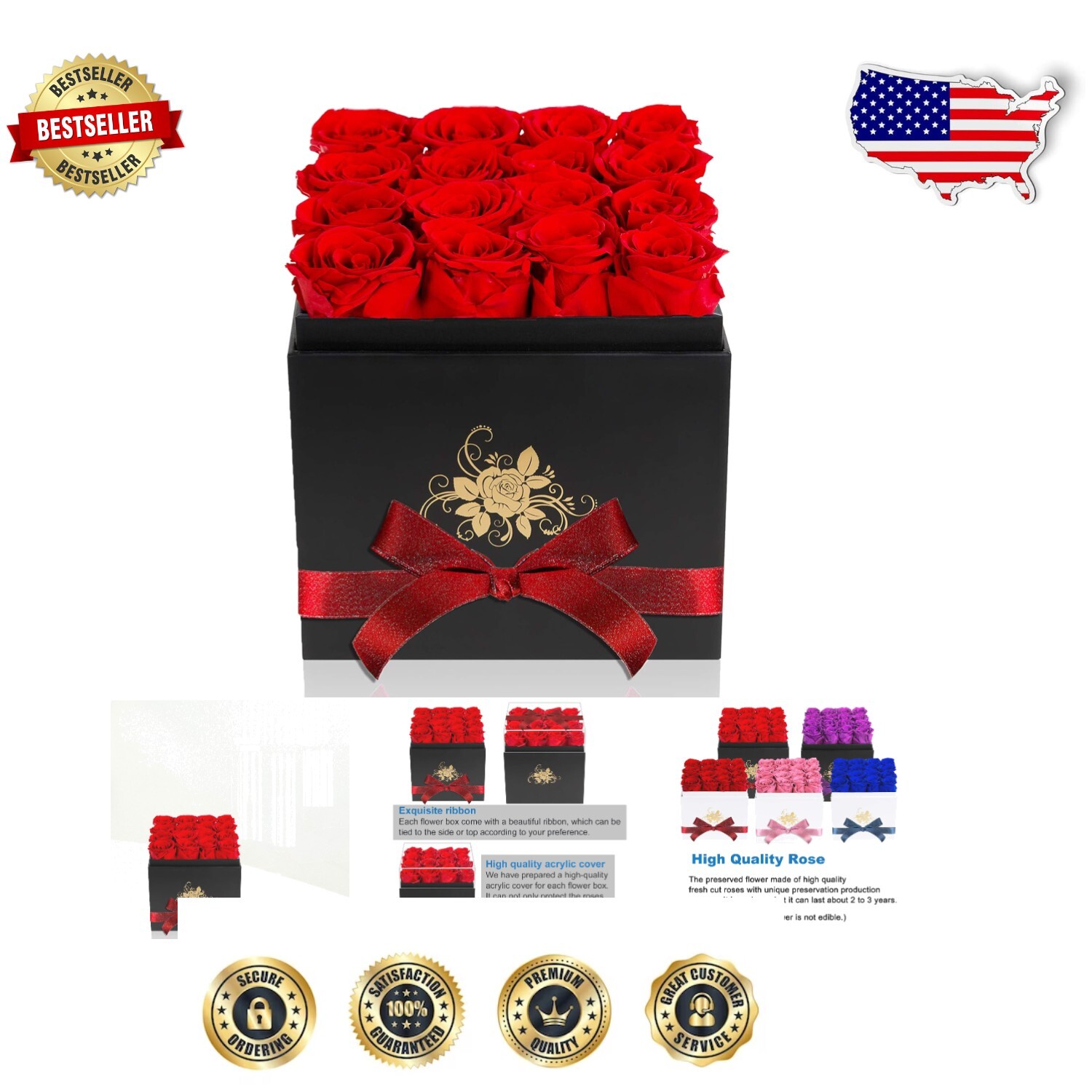 Elegant Box of 16 Long-Lasting Red Roses - Perfect Anniversary & Birthday Gift