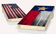 American and Texas Flag Cornhole Board Vinyl Wrap Skins Laminated Sticker Set
