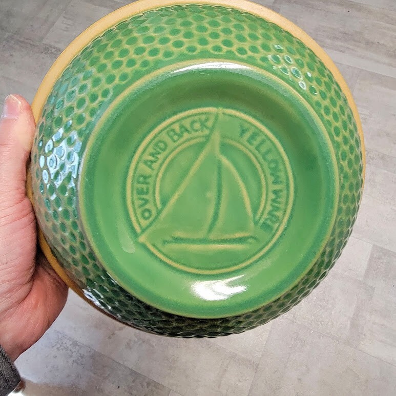 Vintage Over and Back YELLOW WARE Green Mixing Bowl 9 1/4