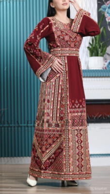 luxury custom embroidered dress designs White and Red Royal Design Dress with Unique Embroidery 44-46/(XL-XXL)
