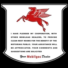 Mobil Gasoline Clean Restrooms DIECUT NEW Sign 28" Tall USA STEEL XL Size 7 lbs