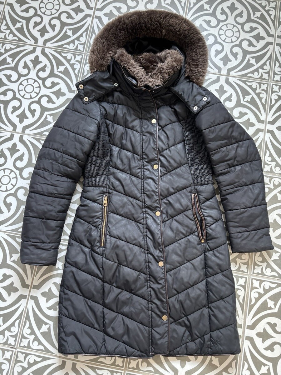 Joules Cherington Jacket Womens Size 10 Black- Fur Hood and Collar