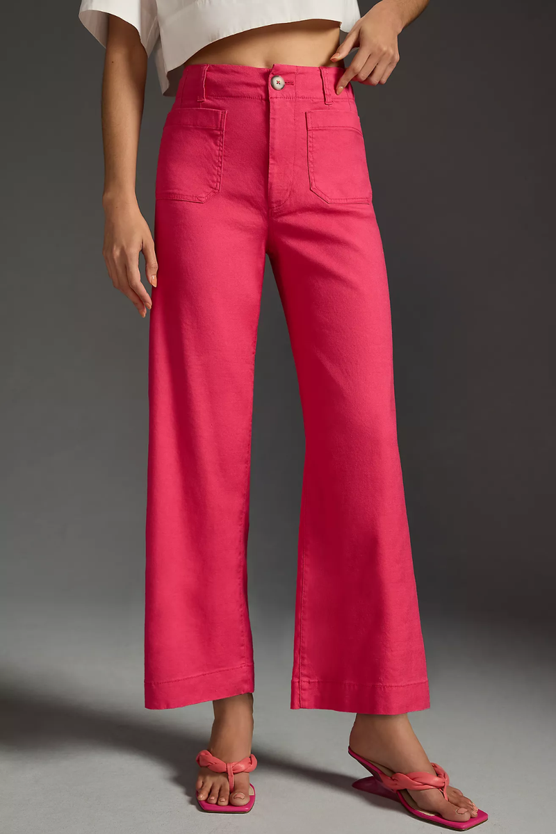 NWT Anthropologie Pink The Colette Cropped Wide-Leg Pants by Maeve