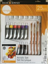 Daler Rowney DR Simply Acrylic 25pc Art Set 12 paints 3 brushes pencil 8 paper