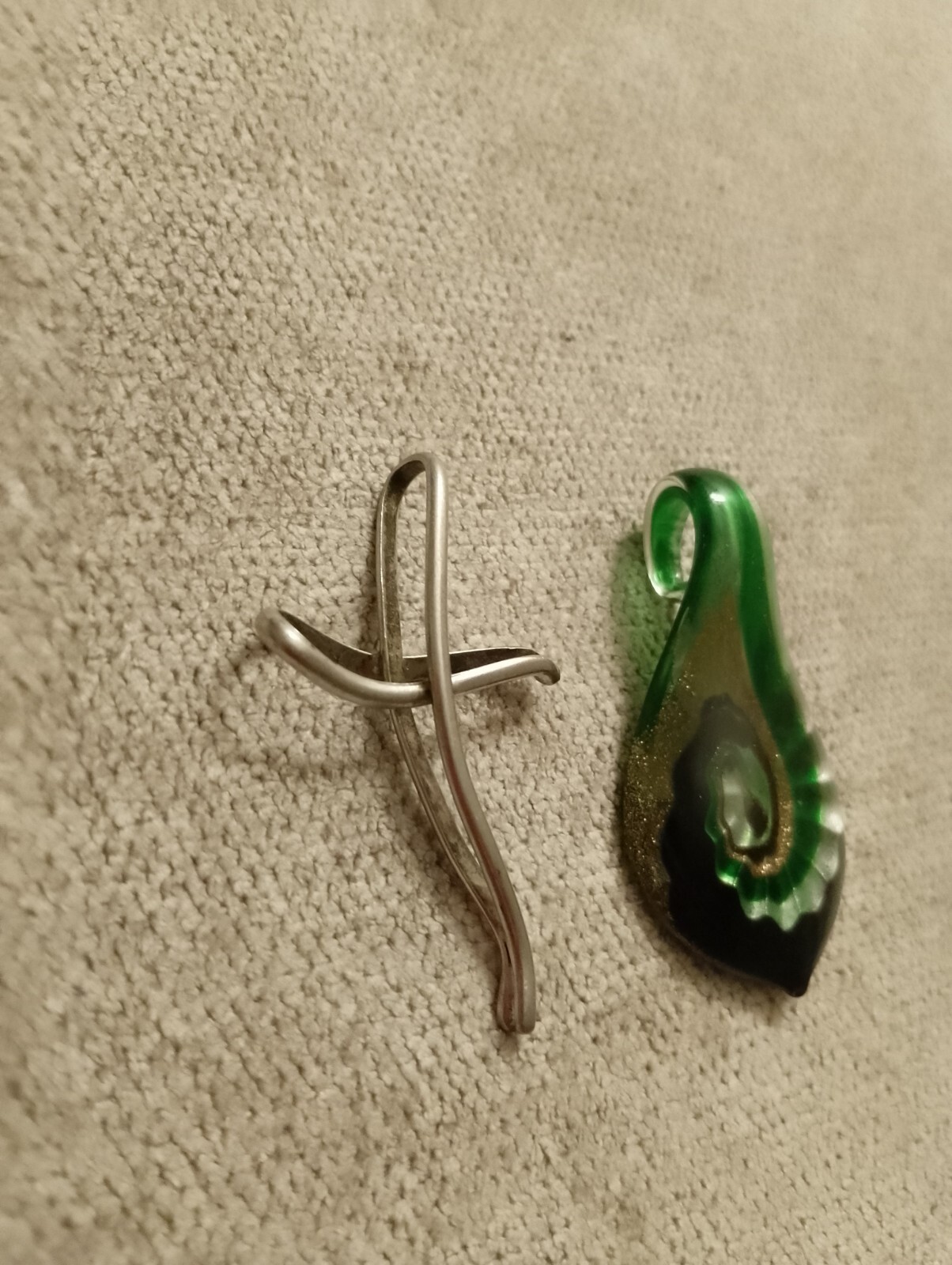 Silver 900 cross pendant with glass charm (possibly Murano)-image