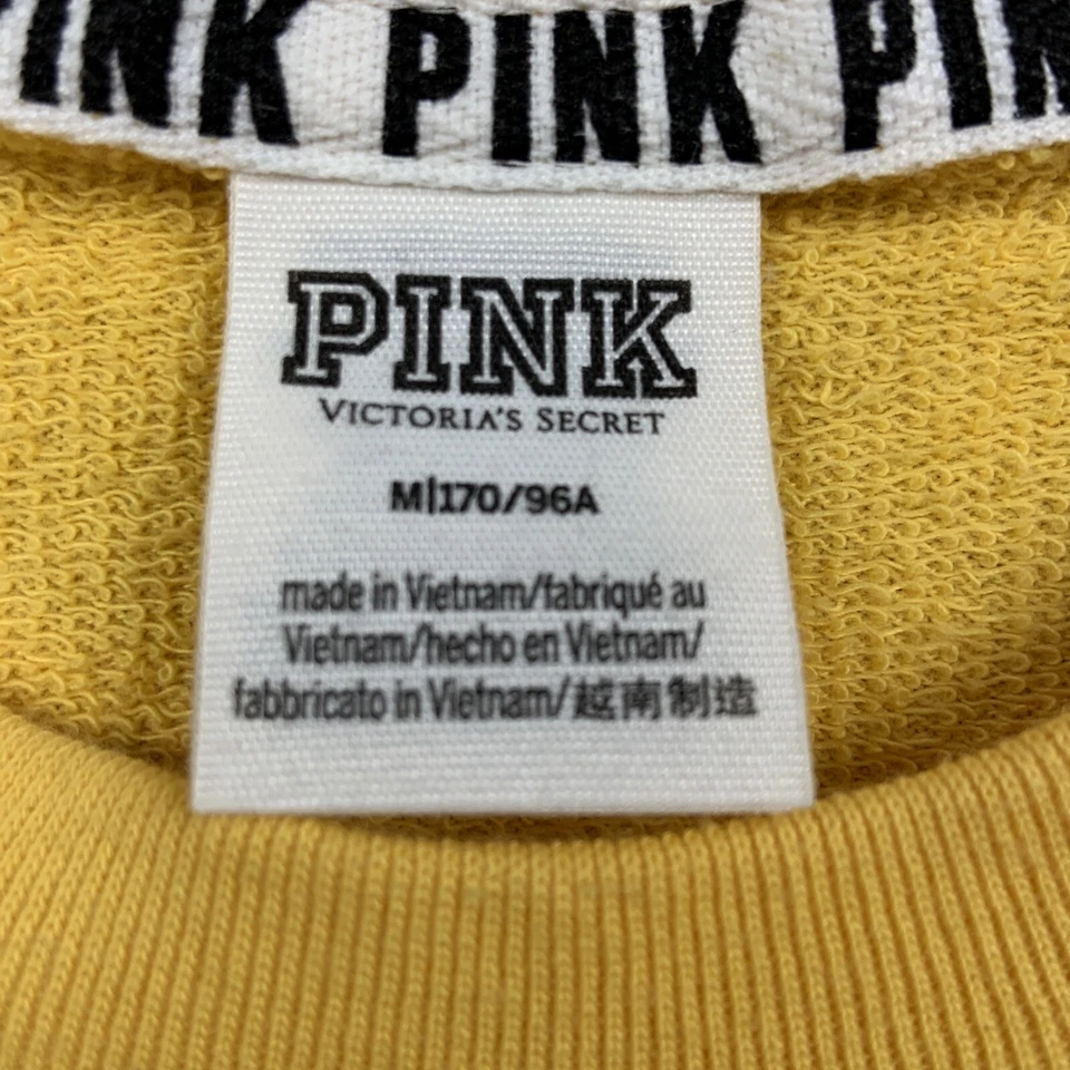PINK By Victoria Secret Sudadera Mujer M Amarillo Recortado Pullover Botón A Presión Foto 4 de 4