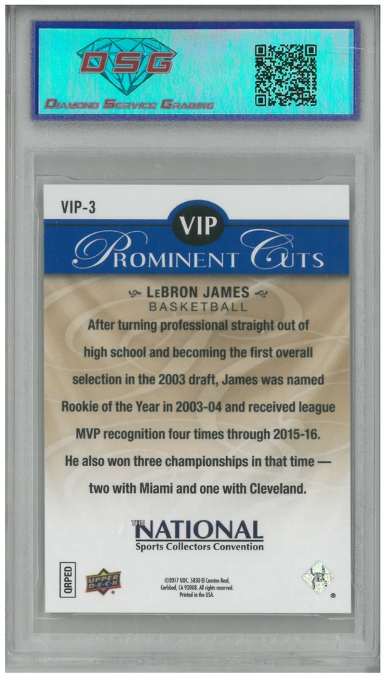 2017-18 Upper Deck VIP LEBRON JAMES #VIP-3 Prominent Cuts 💎 DSG 10 Gem Mint - Image 2 of 2