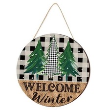 Welcome Winter Sign for Front Door Hello Winter Wooden Wreath Farmhouse Pine