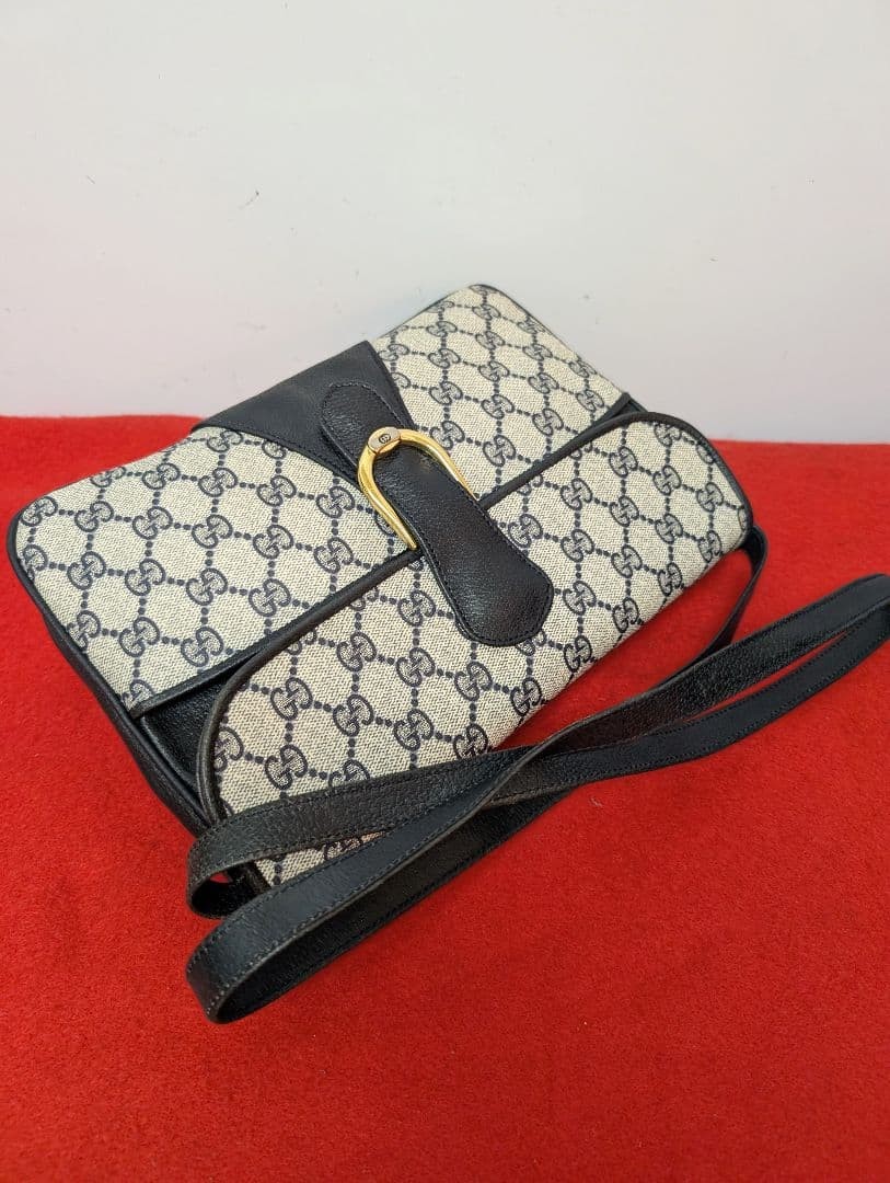 GUCCI Vintage Old Leather 2Way Shoulder Bag Clutch Navy Rare Authentic thumbnail 8