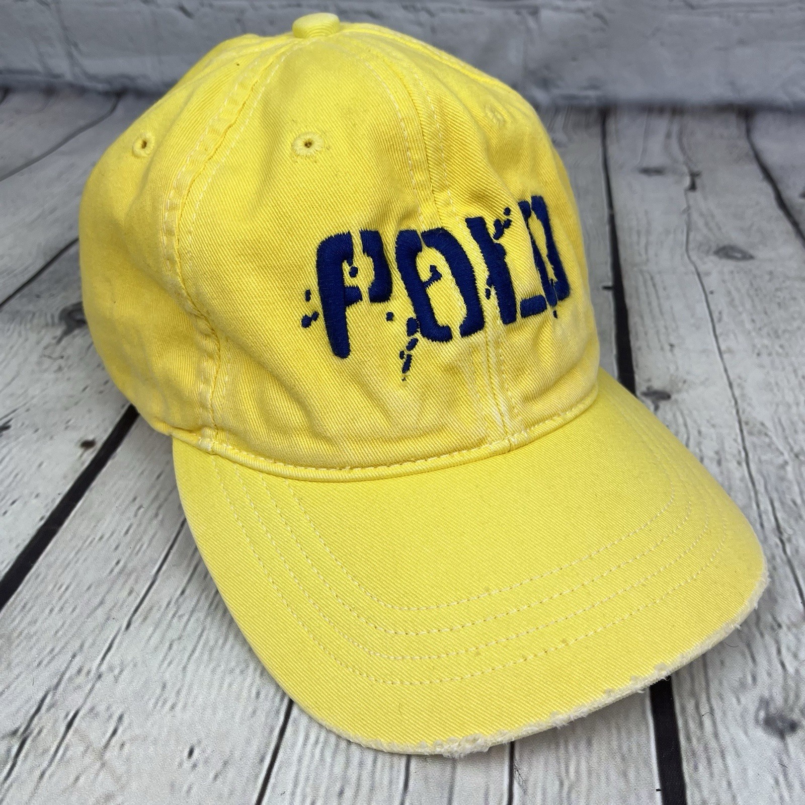 Vintage Polo Sport Ralph Lauren Hat POLO Spell Out Splatter Adjustable Yellow
