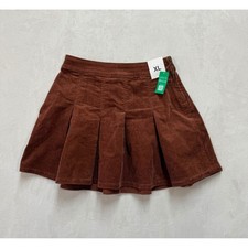 Gap Kids Girls Brown Corduroy Pleated Mini Skirt XL 12-13 Side Zip Washwell