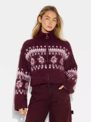 Women's Wild Fable Full Zip Mock Turtleneck Cardigan Burgundy Size XXL