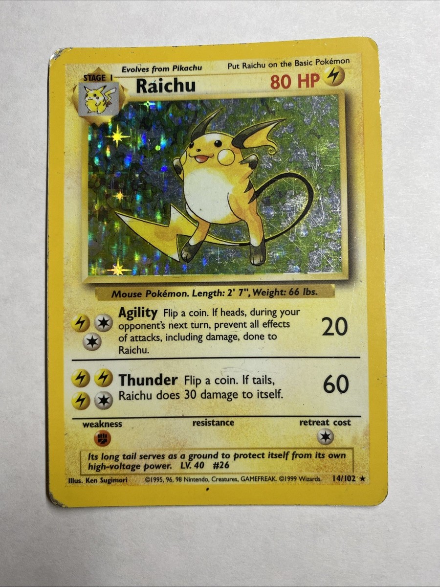 Raichu 英語版14/102 🔥 Raichu 14/102 🔥 Original Holo Rare Base Set Pokemon Card