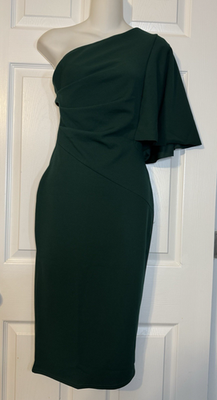 Quiz One Shoulder Dress US 6 EUR 38 UK 10 Green Crepe Stretch Sheath Ruffle  NEW | eBay