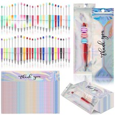 150 PCS DIY Beadable Pens Kit Black Ink Refills Bags Office Craft Decor