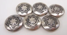 6 VTG METAL BUTTON COVERS SOUTHWEST DESIGN SILVER TONE