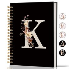Lacama Cute Initial Letter K School Notebook Journal, Aesthetic Black-K