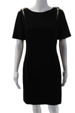Oscar de la Renta Women's Short Sleeves Embellish Mini Dress Black Size 6