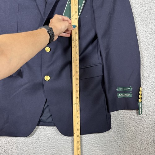 NWT Lauren Ralph Lauren Navy Blazer Men 38 L Wool Gold Button Total Comfort READ - Picture 11 of 21