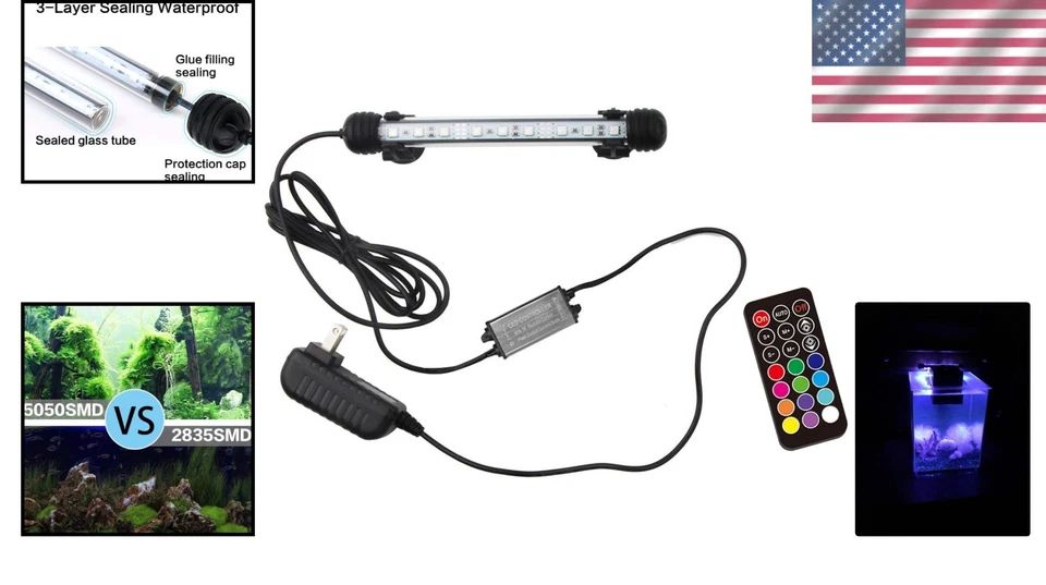 7.5-Inch LED Aquarium Light with 9 Color-Changing Modes - Waterproof & Remote - Image 2 of 4