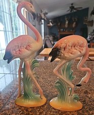 2 Vintage MCM 1950's Pink Flamingo  10" & 7" Figurines Figures Ceramic 