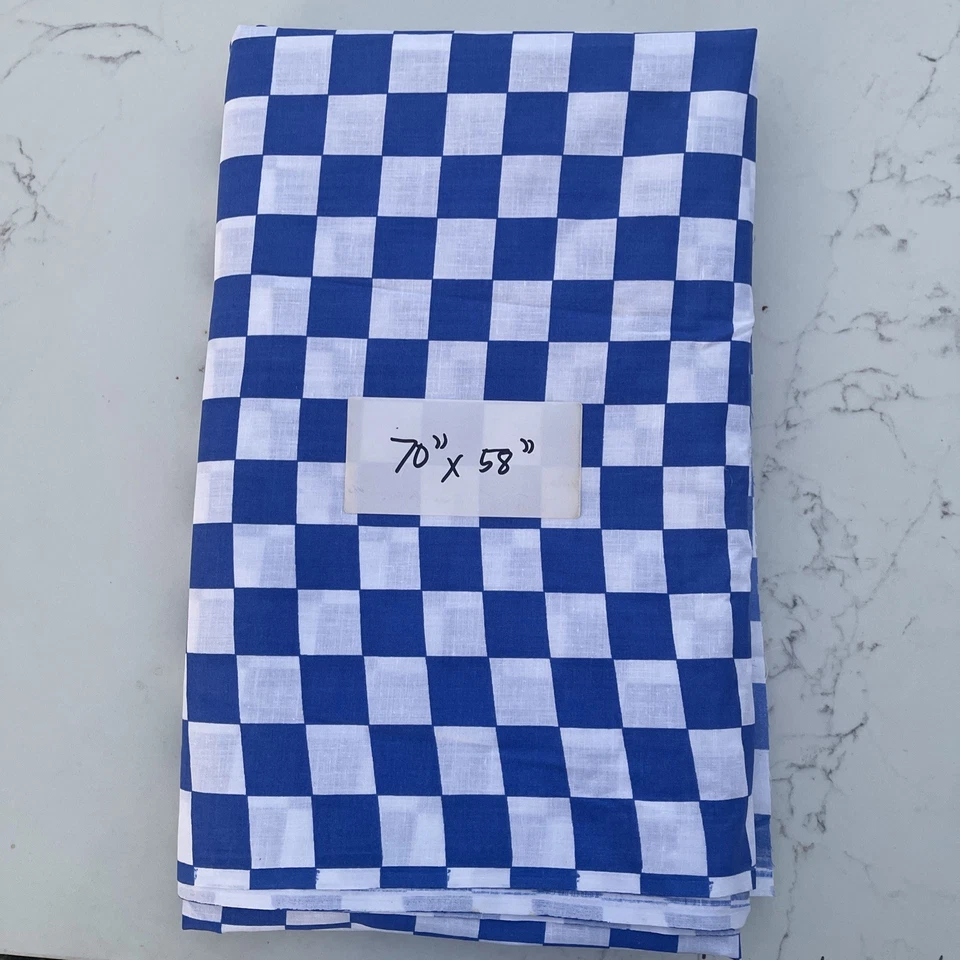 Tecido de algodão com estampa de poliéster quadrado de corrida azul branco algodão 70” x 58” - Imagem 4 de 4