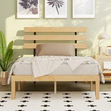 Image of Double Size Wooden Bed Frame with Storage Space Natural