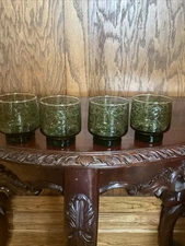 Vintage Mcm  Libbey Prado Pattern glasses Dragon Green Set Of 4 Tumblers