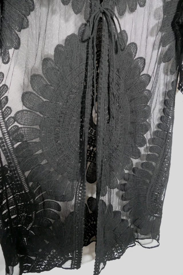Style Apparel Womens Lace Sheer Duster Cardigan Size M Black Mesh Whimsigoth - Image 3 of 4