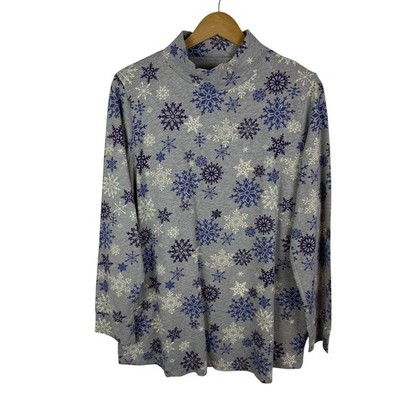 Woman Within Snowflake Mock Neck Top Size 18/20 Pullover Stretch Winter Holiday