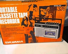 Sylvania SY4328 Portable Cassette Tape Recorder, original orange box. No ADAP.