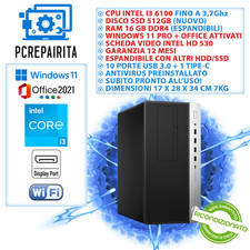 HP PC COMPUTER DESKTOP FISSO I3 6GEN 16GB RAM 512 SSD WINDOWS 11 RICONDIZIONATO