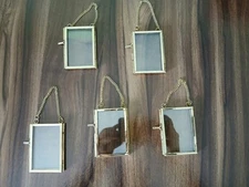 Vintage Brass Glass Hanging Mini Photo Frame 2x3 Inch | Pack of 12 | Gold Tone