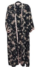Oscar De La Renta Black Pink Floral Kimono Sleeves Robe Sz L/XL