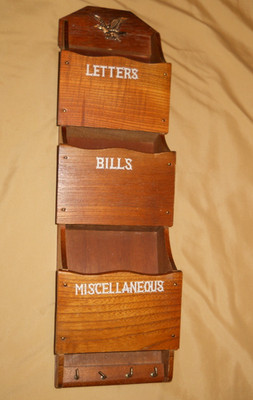 Vintage 3 Slot Wood Letter and Key Holder ~ 18.5'' x 5'' x 2.5''