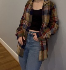 100 Cotton Flannel Ladies Small Plaid Shirt Blue Red Brown