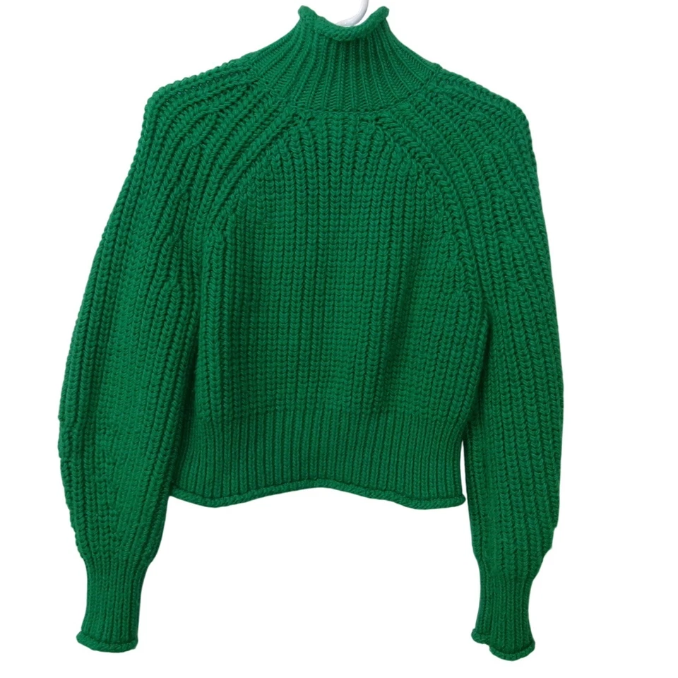 Suéter corto H&M verde acanalado tejido cuello falso para mujer talla S Foto 3 de 3