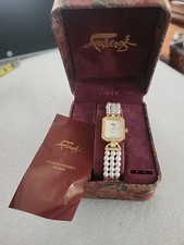 Vintage Faberge Marcasite Watch Women faux pearl band In Box Nib