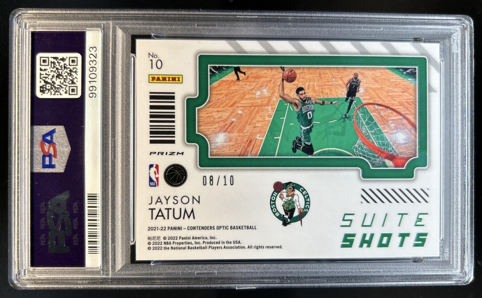 2021-22 Panini Contenders Optic Jayson Tatum Suite Shots Gold #/10 Celtics PSA 9 view 2