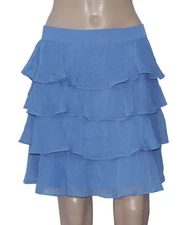 Nikkie Embroidered Tiered Ruffle Purple High Waist Casual Mini Skirt New L 42