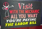 Vintage Automobile Auto Car Repair Garage Gas Station Window Sign Black Light