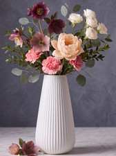 White Ceramic Vase, 8 Inch Modern Ribbed Design, Flower Vase for Home Decor